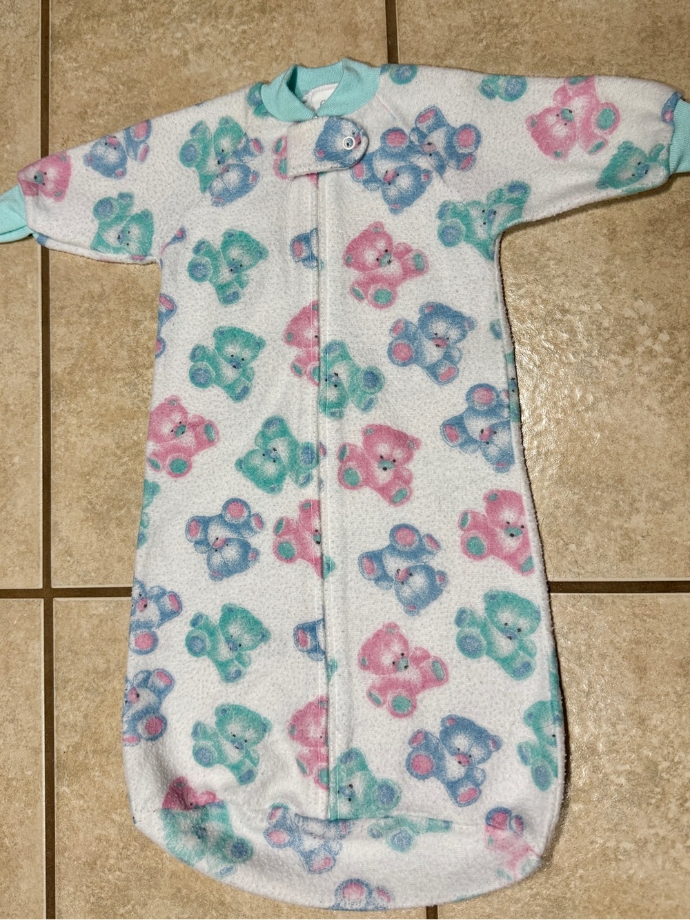 Carter’s Vintage Teddy Bear Zippered Sleep Sack Bunting Green Blue Pink Zip Up